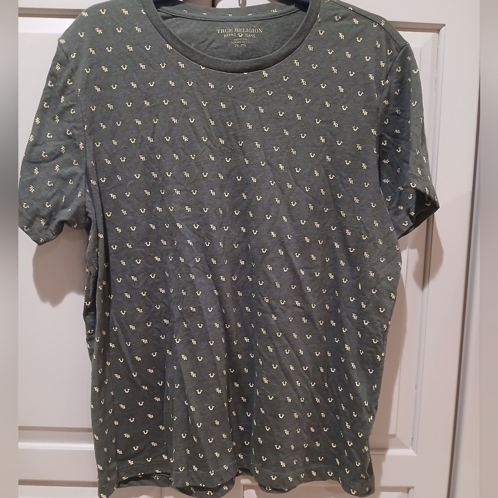 Vintage True Religion Monogram Olive Green Men's T-Shirt Size:2XL